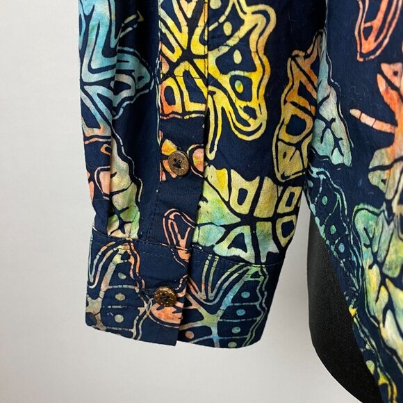 Pete Huntington Shirt Womens Button Down Multicolor Tribal Leaf Print Travel L - Picture 6 of 8